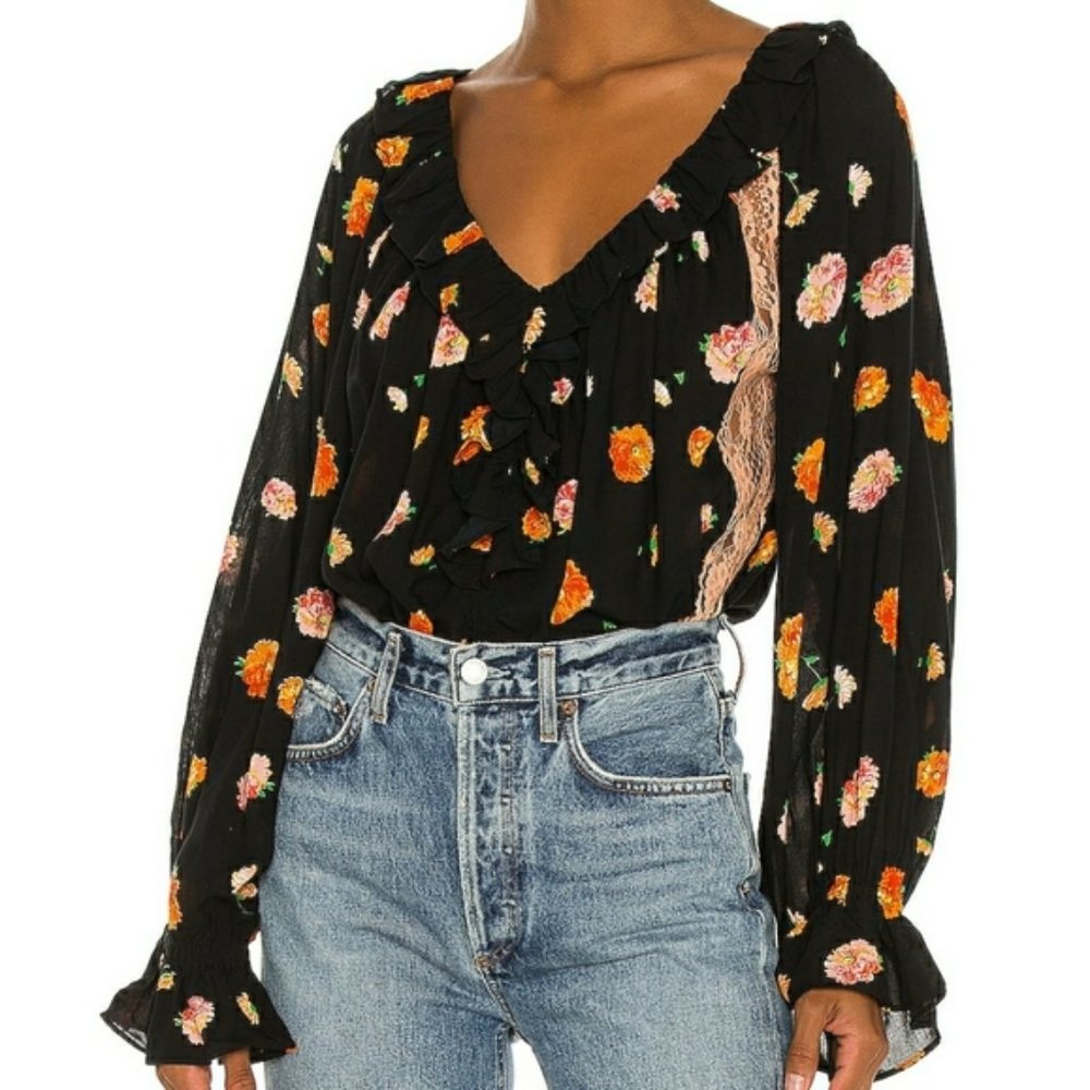Intimately FP~ Floral Ruffle Lace Bodysuit